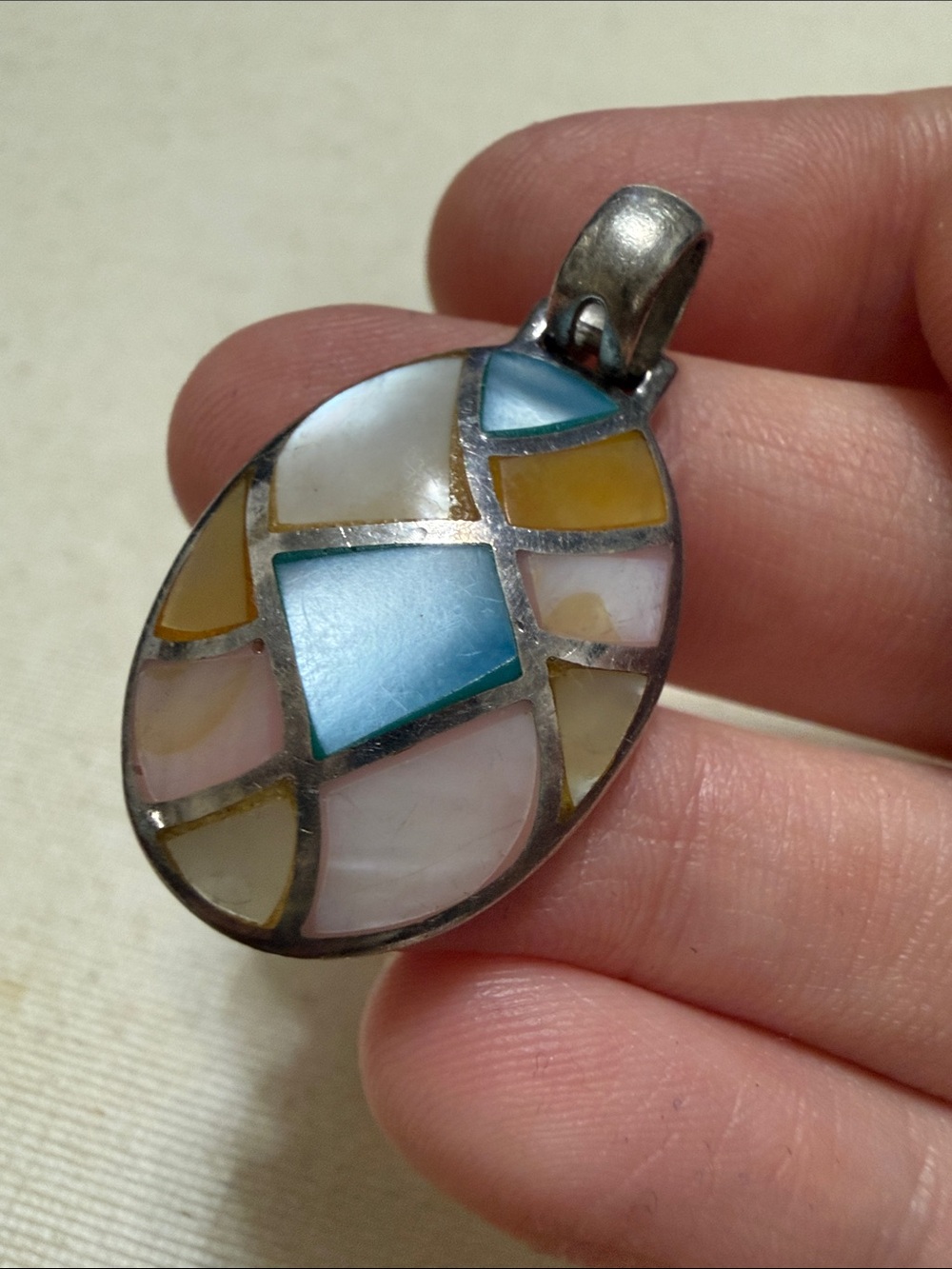 Sterling Silver 925 Multi-Colored Mosaic Pendant
